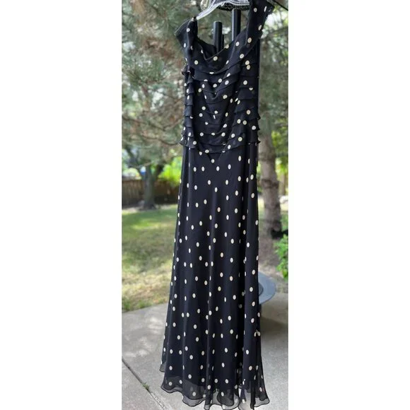 Vintage 90s hetta B Maxi Dress Sz 12 100% Silk Polka Dot Black White Sleeveless - Picture 3 of 13